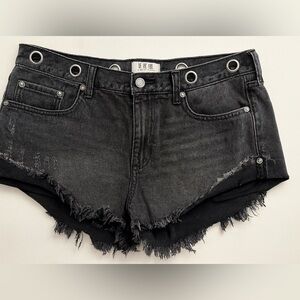 Free People We The Free Black Denim Shorts Grommet Waistband Frayed Hem Size 29